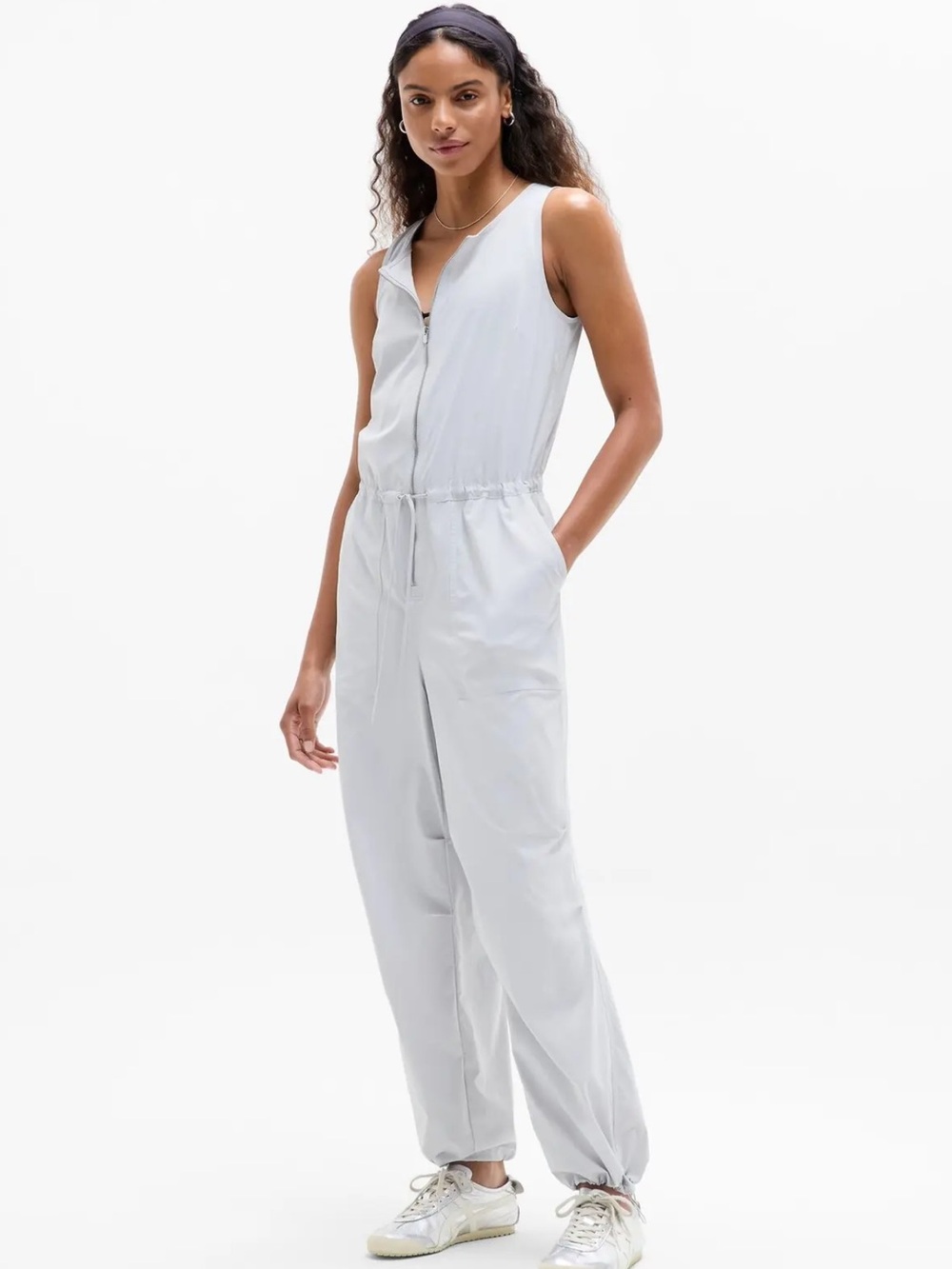 Athleta Flex Sleeveless Zip-Front Light Gray Jumpsuit XS